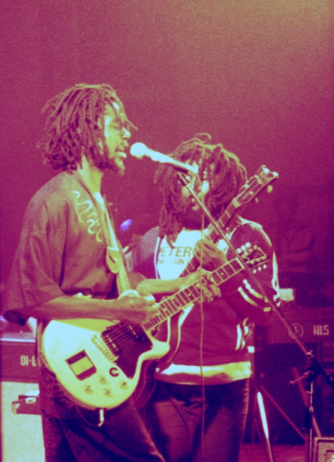 Peter Tosh with bassist Robbie Shakespeare during the Bush Doctor tour in Cardiff, 1978.