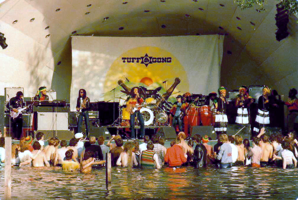 Bob Marley and the Wailers performing at Crystal Palace Concert Bowl in London, 1980.