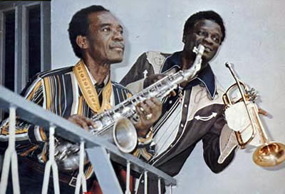 The Tempos' bandleader E.T. Mensah with fellow highlife musician Victor Olaiya.