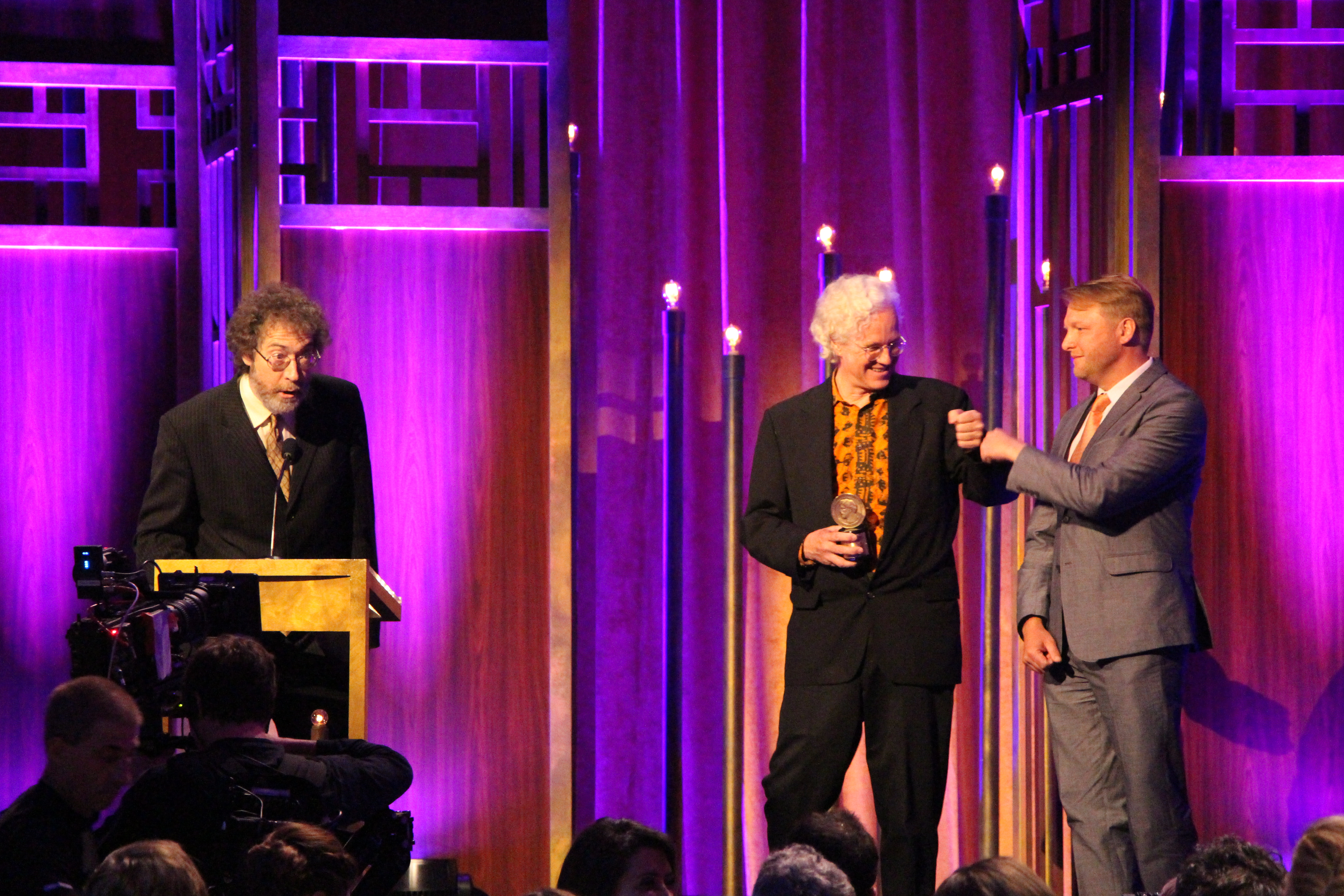 Sean Barlow, Banning Eyre and Michael Jones at the 74th Annual Peabody Awards, accepting the award for Afropop Worldwide.