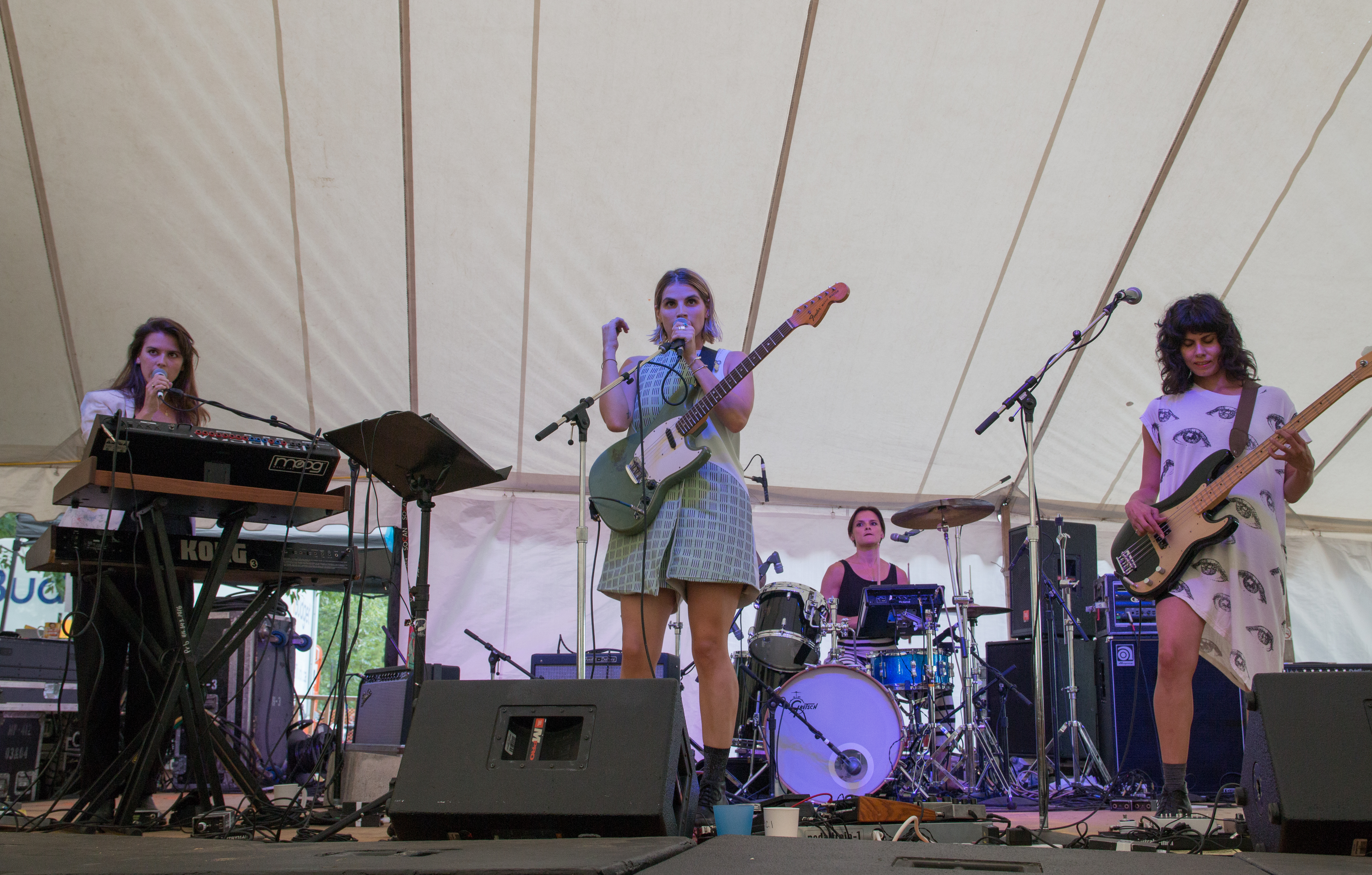 Boshra AlSaadi (bass, right) performing with TEEN at the Hillside Festival in Guelph, Ontario, 2015.